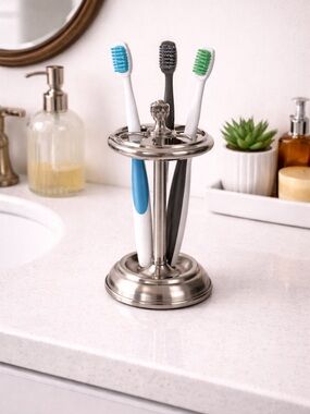 Nickel & Silver Tone Toothbrush Holder Stand